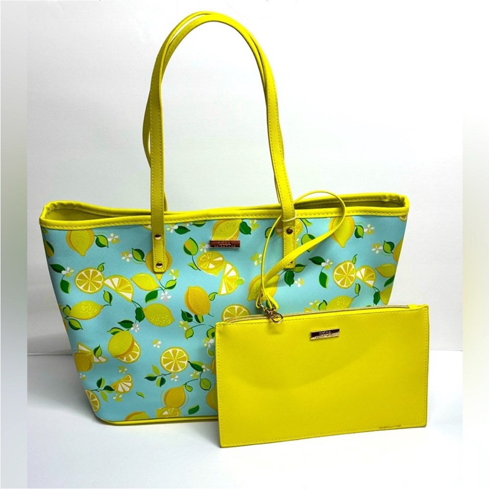 Trina Turk Lemon Print Tote bag and wallet- Blue and Yellow